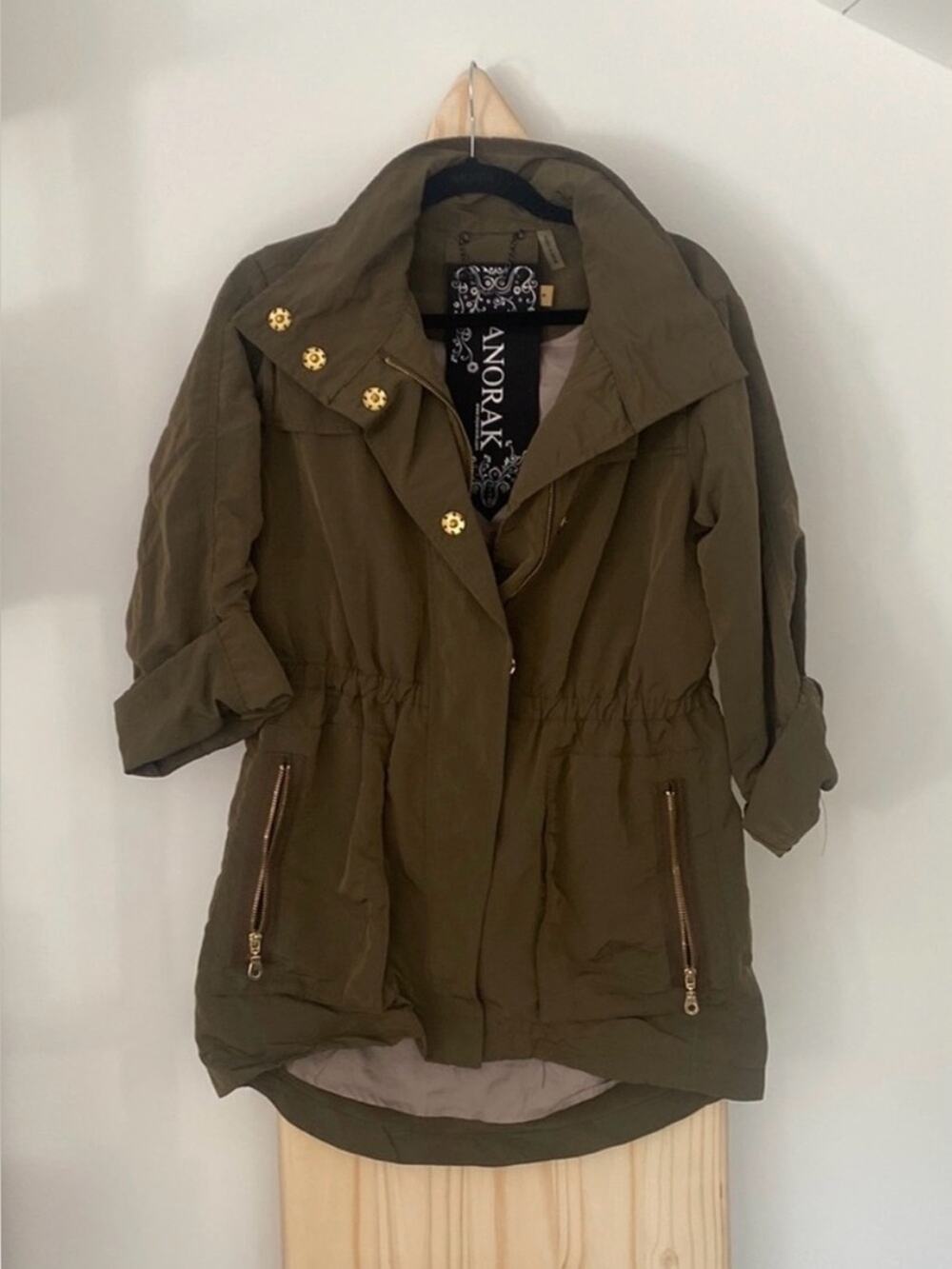 ANORAK Olive Green Utility Jacket with Gold Accents
